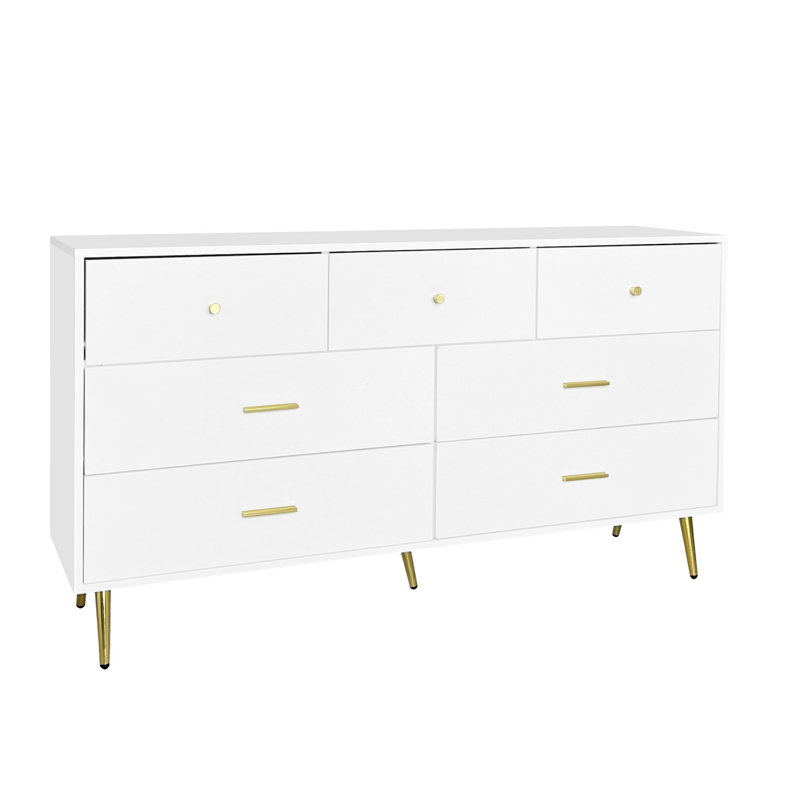 Commode en bois, commode de chambre à coucher avec sept tiroirs de rangement