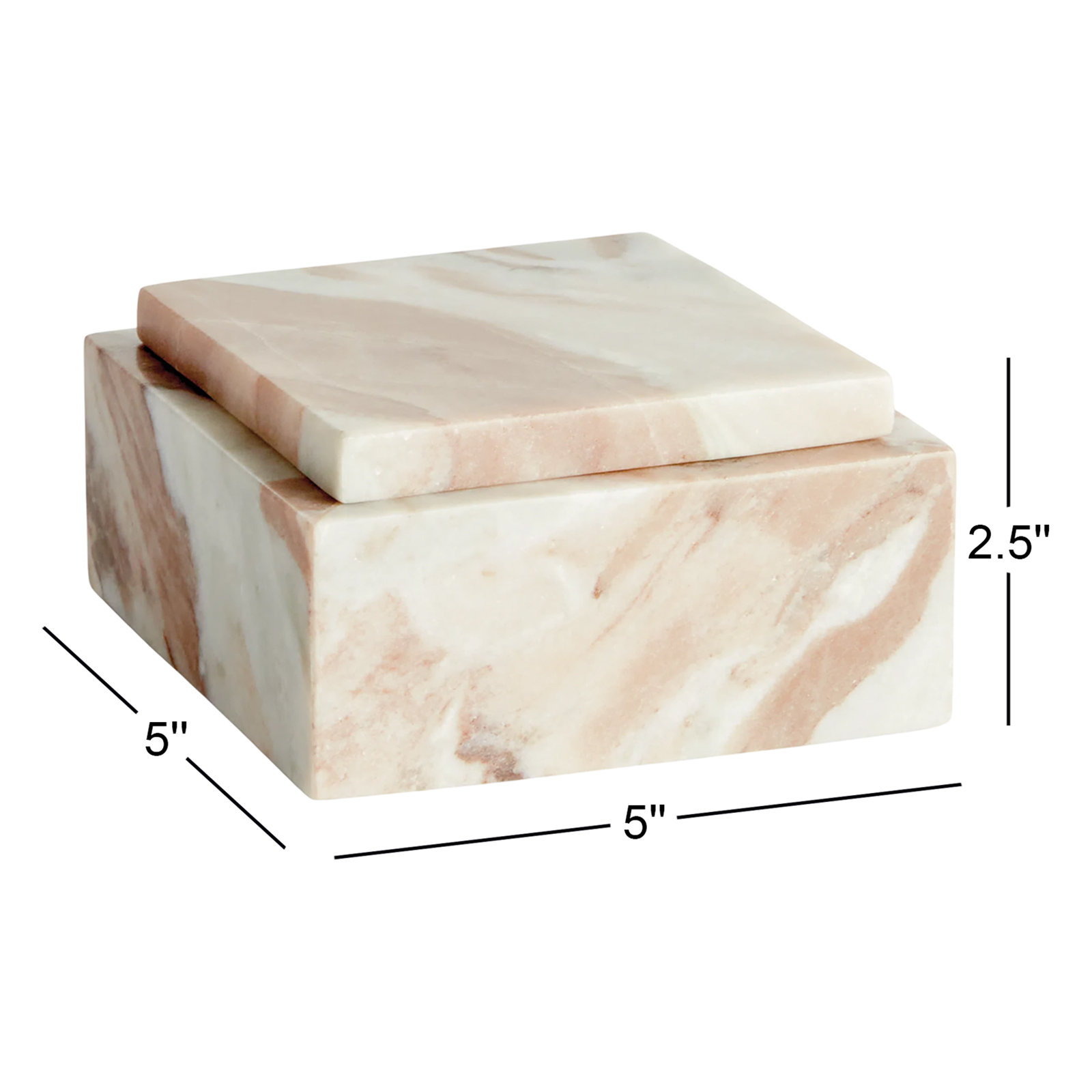JAQUELINE SQUARE LIDDED BOX WIDE, 2.5" H x 5" W x 5" D, Brown/White
