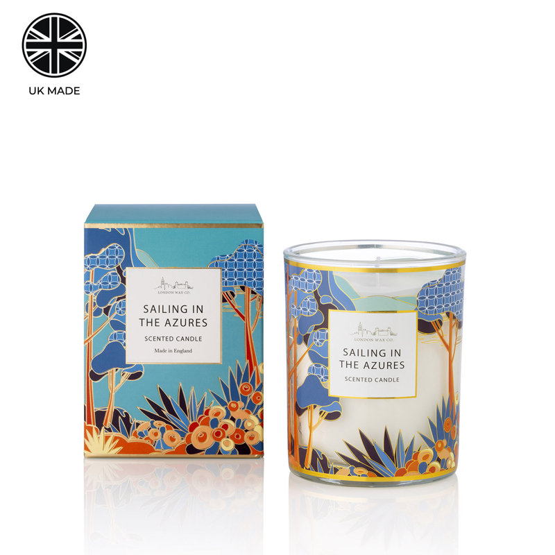 Scented Jar Candle with Glass Holder, Gold/Blue/Clear