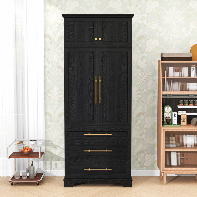Armoire de cuisine avec 3 tiroirs, 8 supports réglables et une armoire pour un rangement polyvalent, Noir cendré