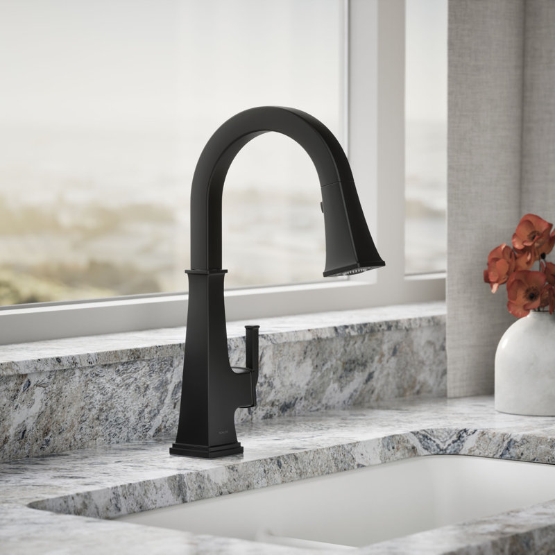 Riff Pull-Down Kitchen Sink Faucet with Three-Function Sprayhead, Single-Handle Kitchen Faucet, Matte Black