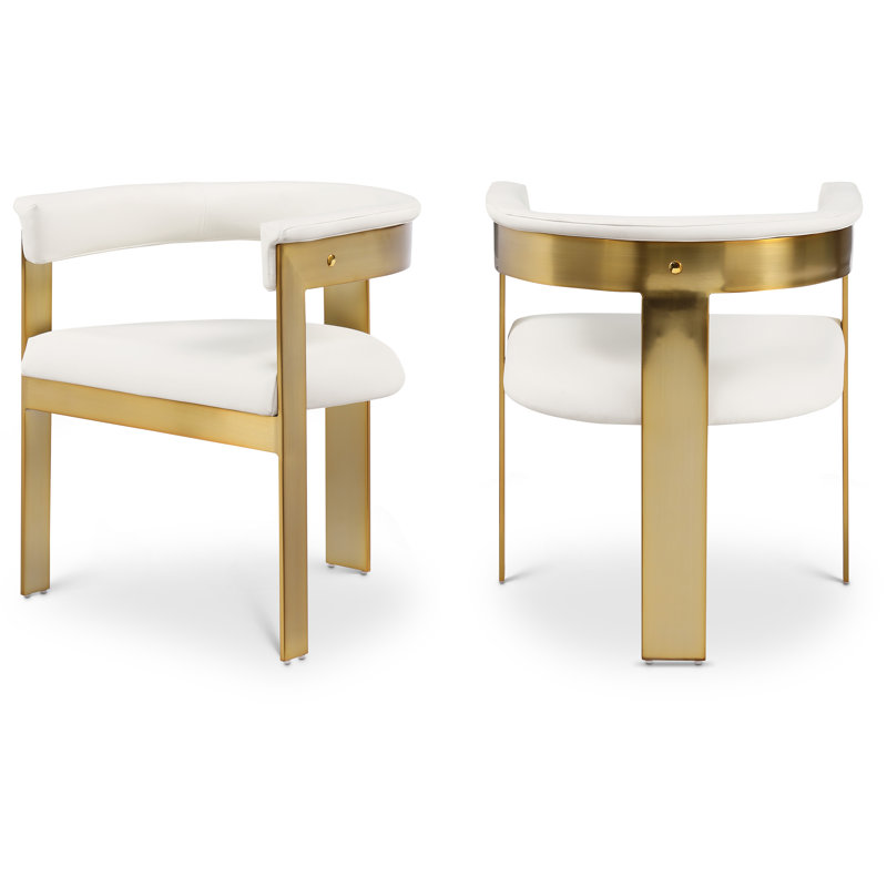 Romeo Finished Upholstered Back Arm Chair, Brushed Gold, Cream Vegan Leather