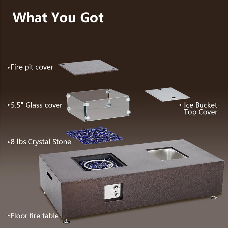 Table de foyer d'extérieur au propane 56 "avec seau à glace, table de feu 50000BTU, Brun