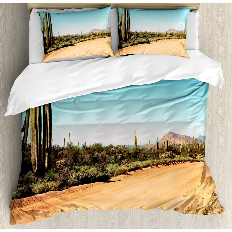 Queen Size Multicolor Microfiber Desert Cactus Duvet Cover Set