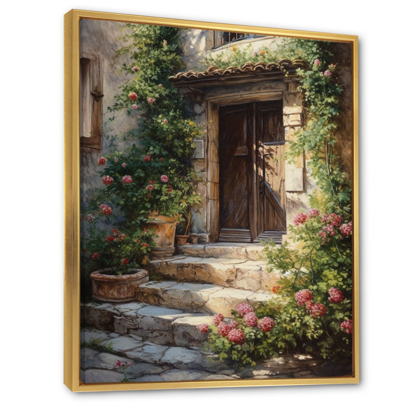 Porte de village Ryesha remplie de fleurs II sur toile, H 20 po x l 12 po x P 1 po, Cadre flottant doré
