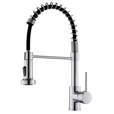 Contemporary Single Handle Lever Kitchen Faucet With Pull Down , , Spring - Down, Multifunctional, Easy Installation Commercial Hole Sink Finish, To Operate, Multifunctional Water Outlet