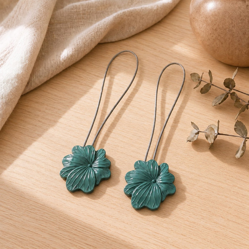 Retenue de rideau magnétique, fleur sculptée, sans perceuse, ensemble de 2, Dark Green