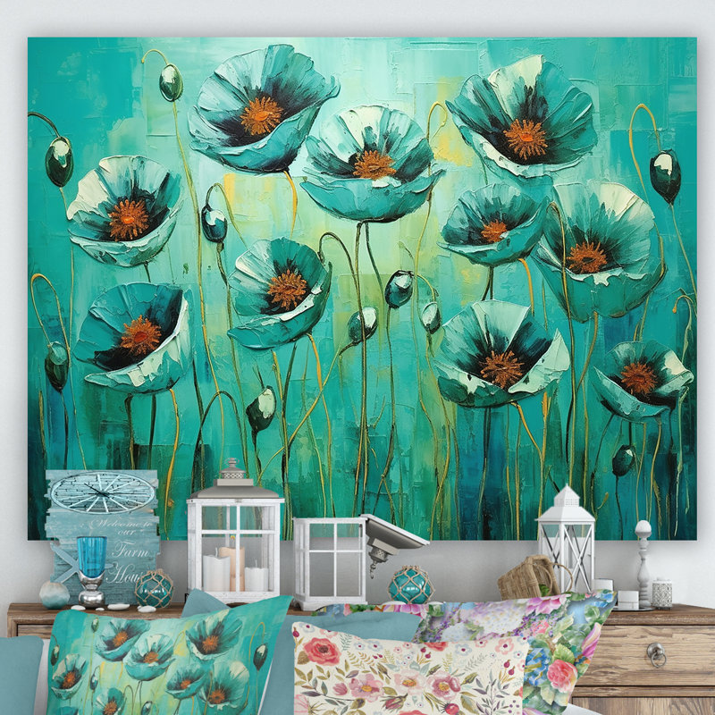 Emerald Elegance Poppies In The Breeze I, Toile tendue, H 34 po x l 44 po x P 1,5 po