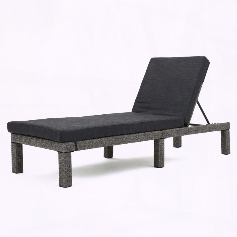 Rattan Chaise Lounge with Water-Repellent Dark Grey Cushion