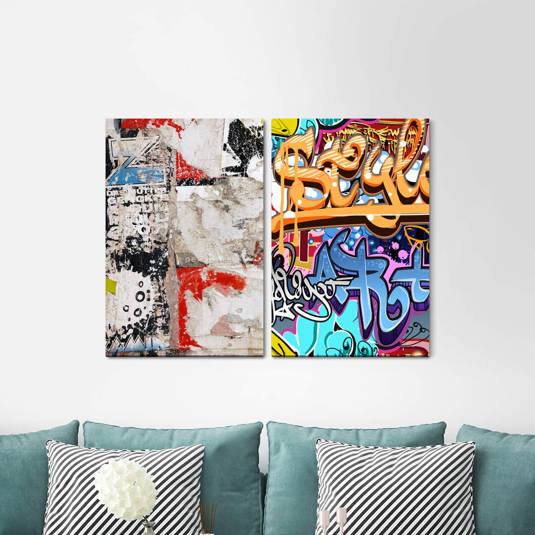 2-tlg. Leinwandbilder-Set - Grafikdruck "StreetOld Poster Wall Grungy City Modern Cool"