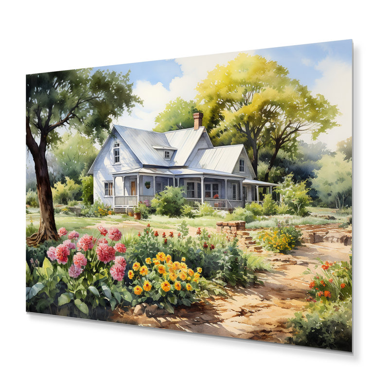 Farmhouse Frontyard Oasis I - Décoration murale de ferme en métal, H 34 po x l 44 po