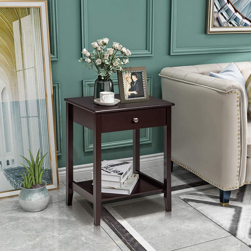 Losh 47cm W Manufactured Wood Bedside Table, Dark Brown