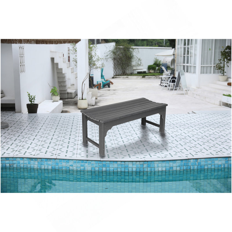 Backless HDPE Adirondack Bench With Wood Texture, Poly Lumber Seat For Patio, Backyard, Balcony, All Weather Resistant With UV Protection