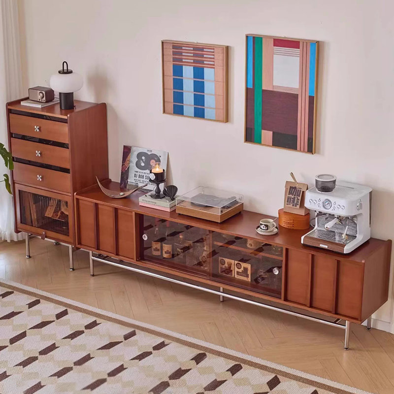 Meuble télé en bois de noyer massif, H 24,8 po x L 70,87 po x l 15,75 po