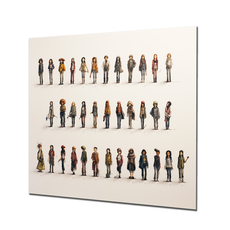 «Gray People Patchwork Children Parttern», impression d'art mural en métal fractal, H 36 po x l 36 po