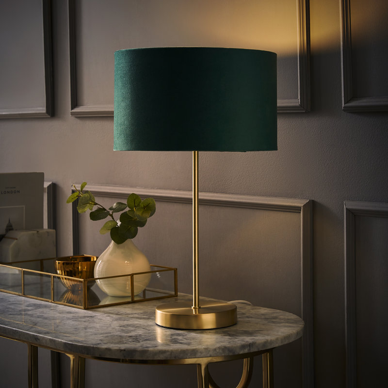 Dadiva Brushed Chrome Stem Table Lamp with Velvet Reni Shade, 38cm H x 17.5 cm W x 44.45cm D, Yes
