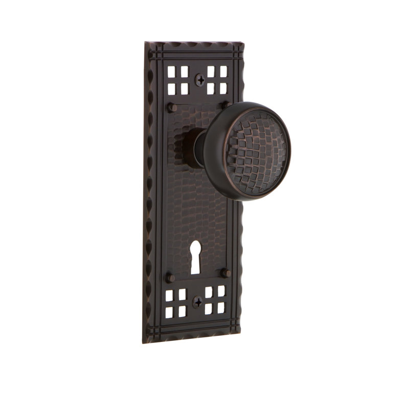 Craftsman Plate with Decorative Keyhole and Craftsman Door Knob, Timeless Bronze, 2.75"