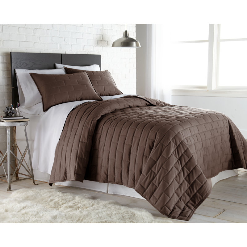 Southshore Fine Linens Brickyard Quilt Set in Chocolate Brown, Lightweight Double-Brushed Microfiber Brick-Style Quilted Bedding Set with 2 Pillow Shams, Full/Queen