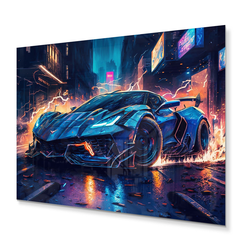 «Blue Car Exotic Car Velocity II» - Impression sans cadre sur métal, H 34 po x l 44 po