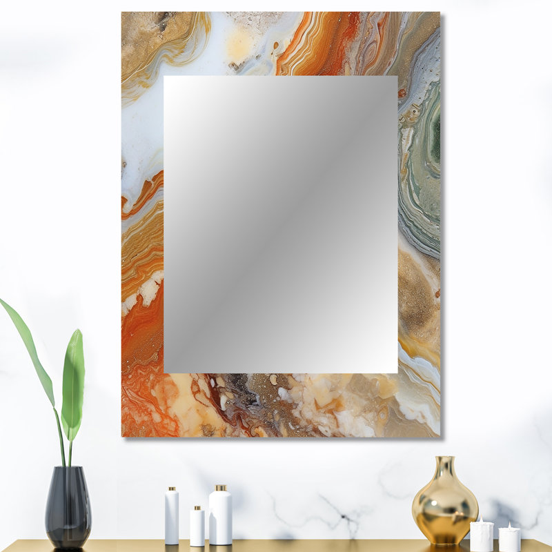 Symphonie abstraite orange orange beige - miroir, miroir mural moderne unique, impression d'art en métal, 40 po x 30 po