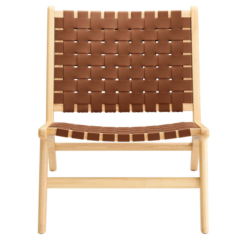 Saoirse Faux Leather Wood Accent Lounge Chair, Natural, Brown Faux Leather