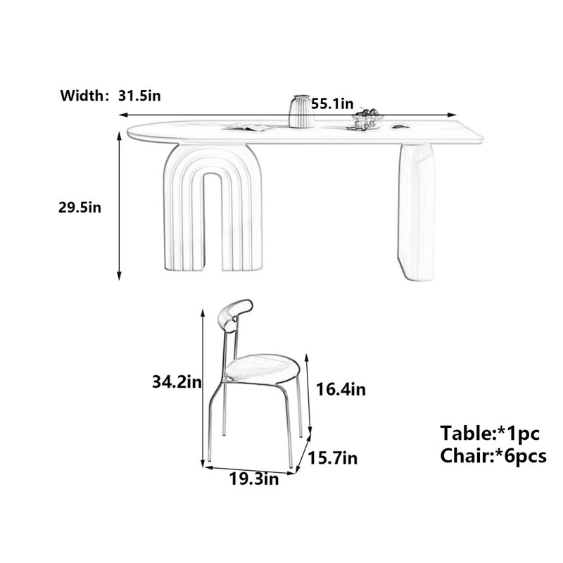 Table de salle à manger French Rock, H 29,5 po x L 55,1 po x l 31,5 po