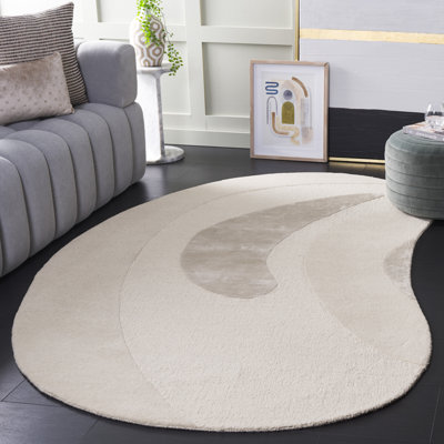 Novelty Hand Tufted Wool Viscose Solid Colour Rug in Ivory/Beige