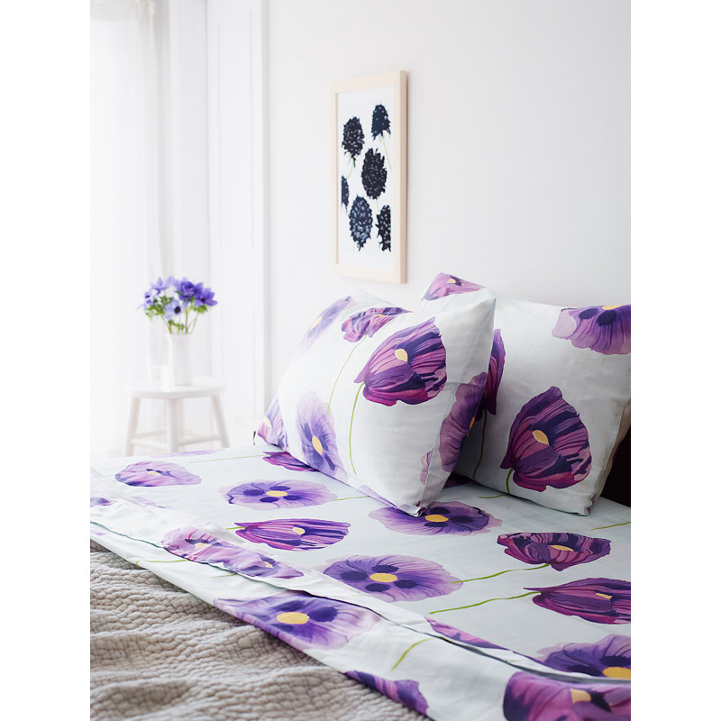 Sateen Floral Fitted Sheet, Queen Fitted Sheet with 2 Pillowcases