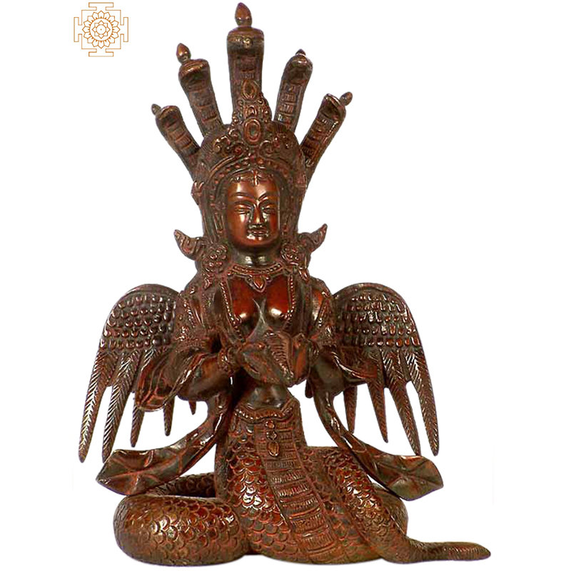 Brass Naga Kanya Statue, 8.4 in. Tall | Mythological Serpent Goddess Figurine for Meditation Room & Hindu Altar Decor