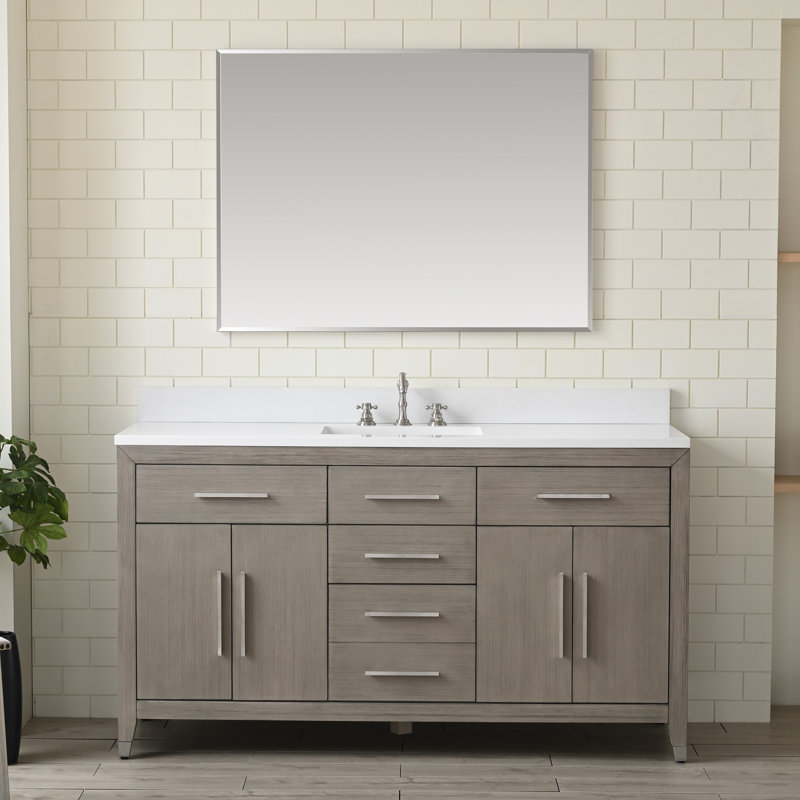 Maddison 60'' Single Bathroom Vanity with Engineered Stone Top and Backsplash, Heritage Brushed Oak