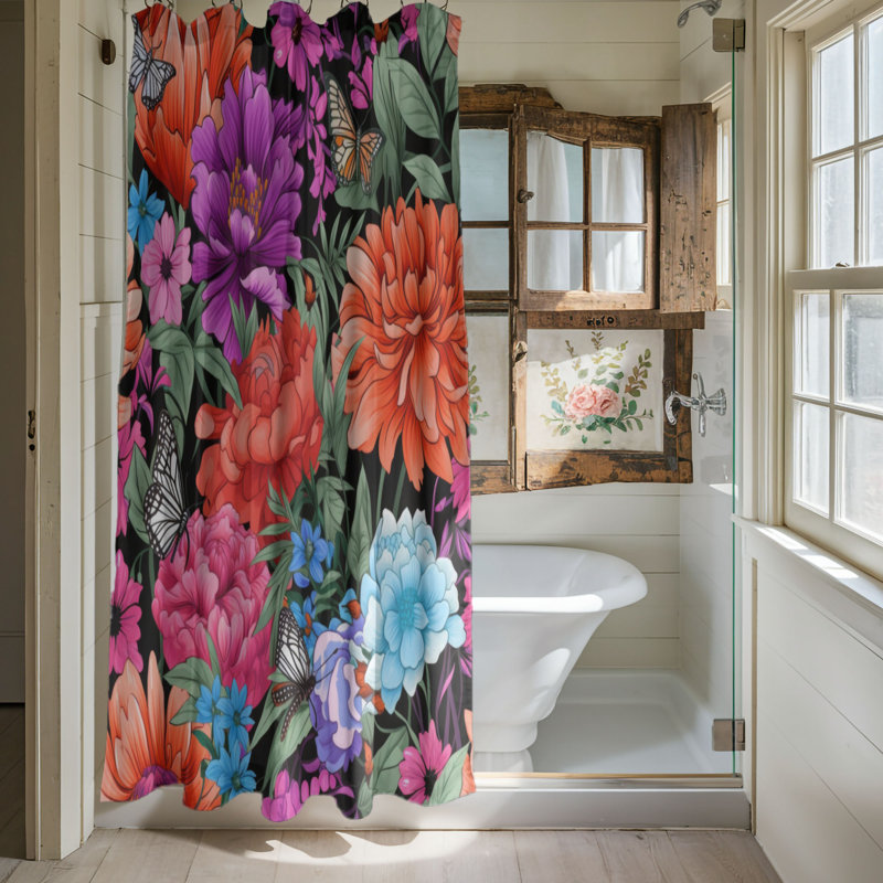 Flower Sanctuary - Rideau de douche Premium, H 74 po x l 71 po