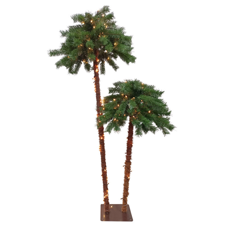 6ft Lighted Artificial Tropical Palm Tree Duo Clear Lights