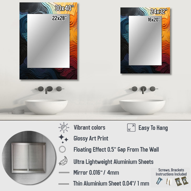 Teal Orange Op Art Rhythmic Illusion II - Op Art Mirror, Modern Decorative Wall Mirror, Printed Metal Art, 40" x 30"