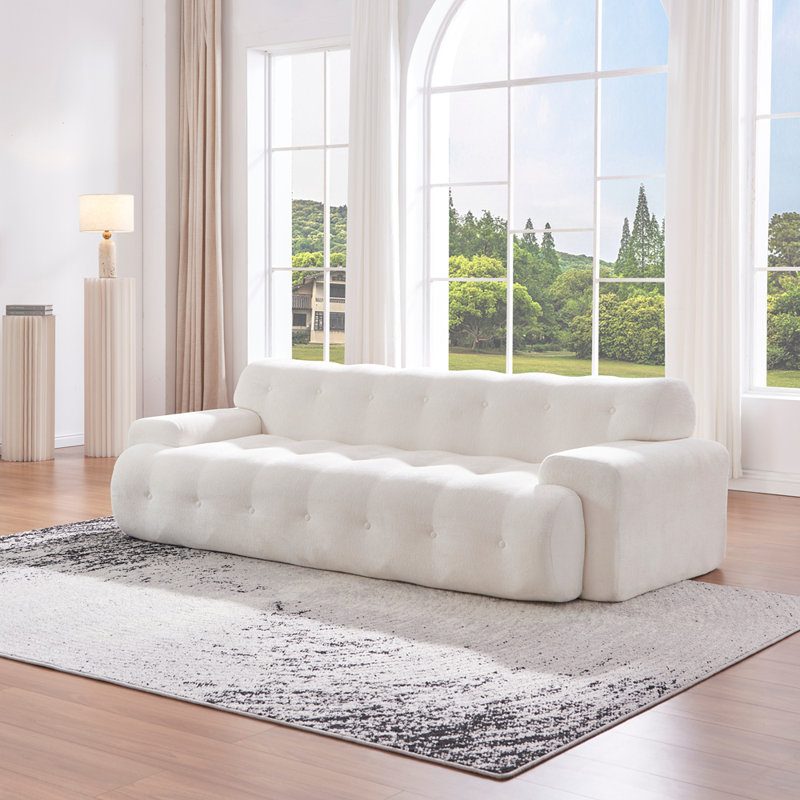 Canapé 88 places en chenille 3 pièces avec canapé capitonné confortable et capitonné 88 pouces, Blanc