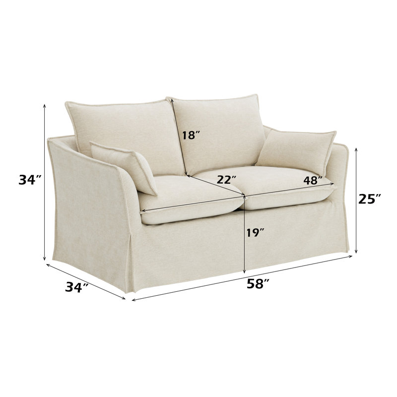 Causeuse Shane en lin beige avec 2 coussins