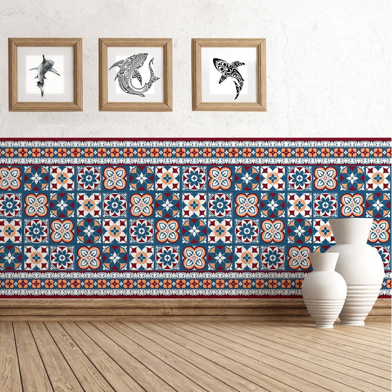  Red & Blue Talavera PVC Peel & Stick Mosaic Tile Sticker 20cm x 20cm 