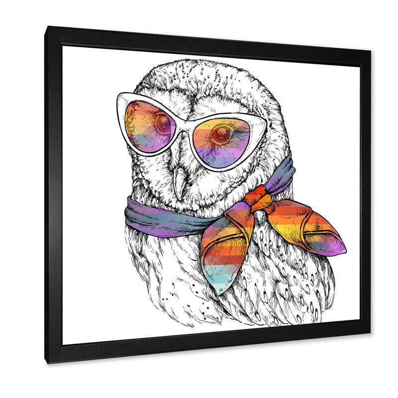 Mignon hibou noir et blanc - décoration murale d'art pour enfants, Toile avec cadre noir, H 36 po x l 36 po x P 1,5 po