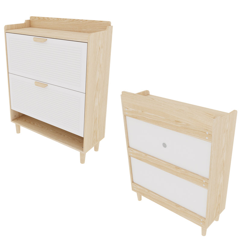 31.5 Inch Nordic Style Shoe Storage Cabinet With 2 Flip Drawers