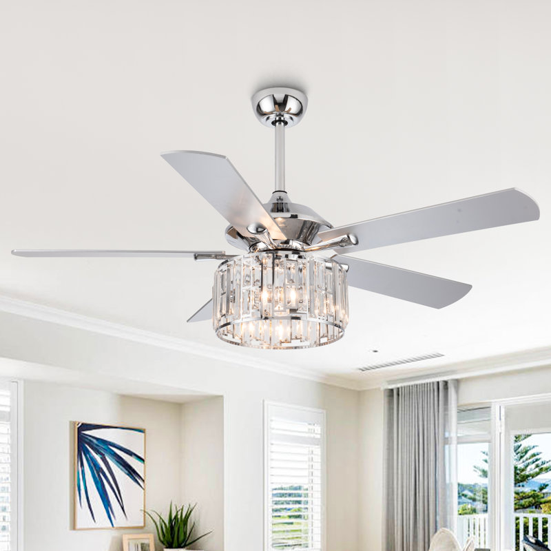Zeiger 52'' Double-Sided 5-Blade Crystal Indoor Ceiling Fan with Remote Control and Light Kit Included, Chrome