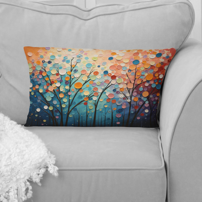 Romantic Forest Pointillism Landscape - Romantic Landscape Printed Throw Pillow