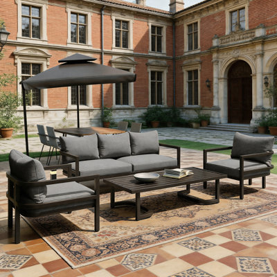 Ensemble de canapé d'extérieur multi-personnes en acier avec table basse - Coussins de patio imperméables, résistants aux rayons UV et antirouille
