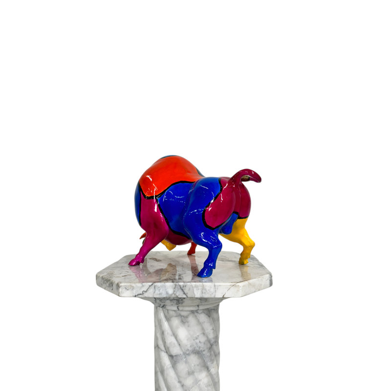 Bronze Color Splash Jigsaw Downward Bull Sculpture
