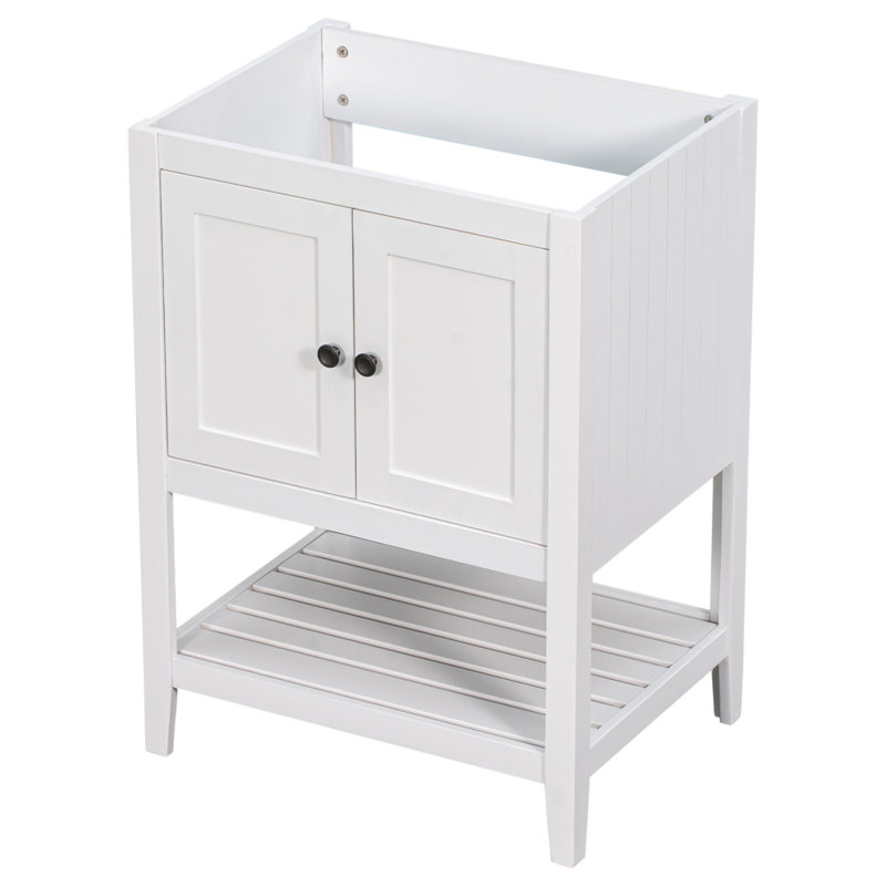 Base de meuble-lavabo 24 po seulement, structure en bois massif, armoire de rangement avec portes et tablette ouverte