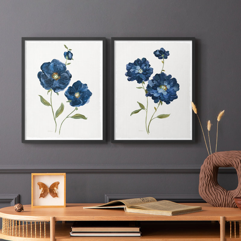 Coquelicots bleus - reproduction encadrée de qualité supérieure - prête à être accrochée - aucun clou requis - aucun clou requis