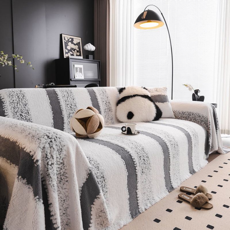 Brushed Cotton Sofa Slipcover With Non-Slip Back, Gray Brushed Cotton, 0.4" H x 150"W x 71"D