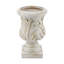 Urne en magnésium 10,2 x 10,2 x 16,9 po avec finition blanche antique et détails sculptés