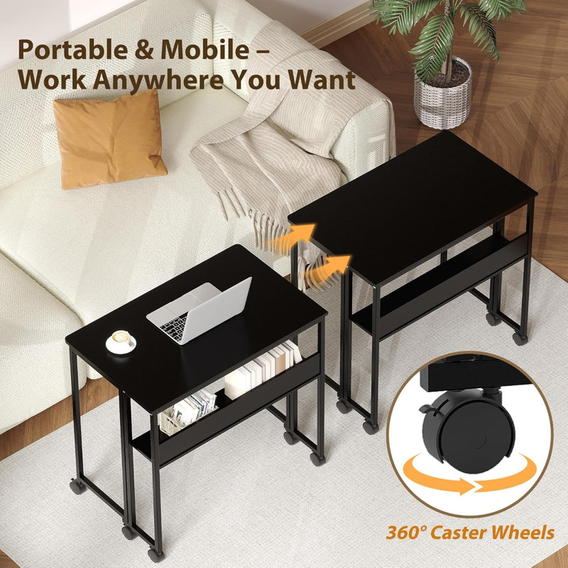 Foldable Solid Wood Solid Wood Computer Desk, Black