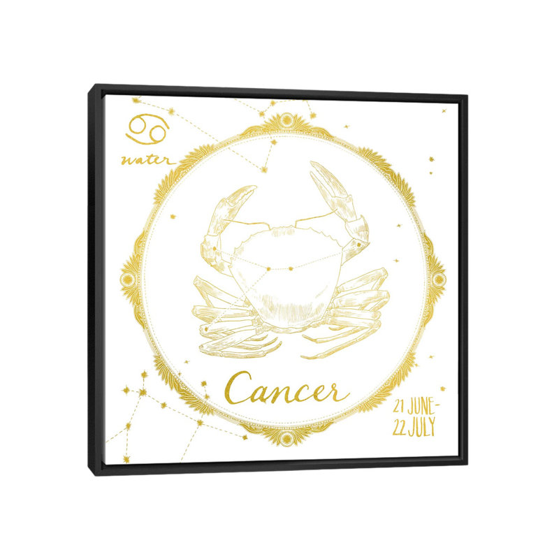Série de ciel night : cancer sur toile tendue, H 18 po x l 18 po x P 1,5 po, Toile encadrée noire, Pas de tapis