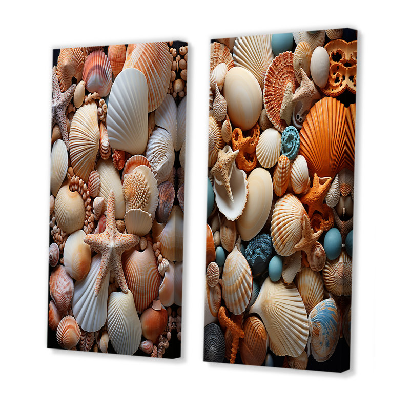Classic Seashells By The Sea - Ensemble de 2 décorations murales coquillage, H 28 po x l 25 po, Toile tendue