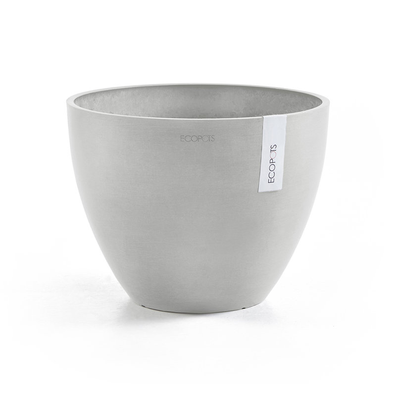 Ecopots Antwerp Indoor/Outdoor Modern Recycled Plastic Flower Pot Planter, White Gray, 10" H x 12" W x 12" D